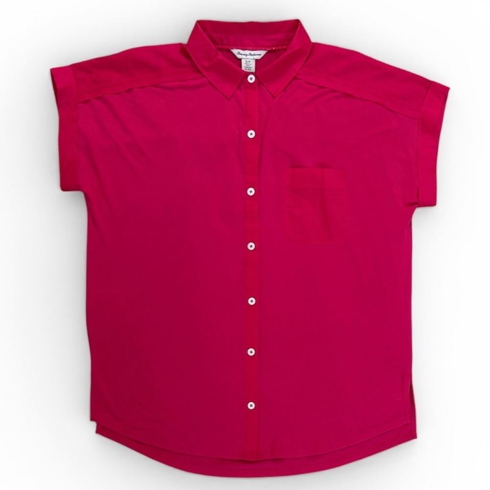Tommy Bahama Womens Small Fuchsia Pink Tencel Modal Button Up Blouse Top
